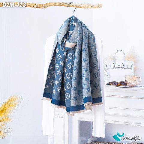 Khăn Choàng Dạ Cashmere 2 Mặt Cao Cấp Họa Tiết Retro Cá Tính Màu Xanh (D2M123)