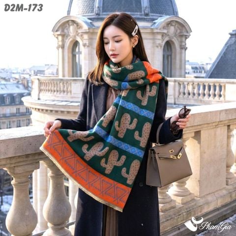 Khăn Choàng Dạ Cashmere 2 Mặt Cao Cấp Họa Tiết Thổ Cẩm Xương Rồng Phối Nhiều Màu Cá Tính (D2M173)