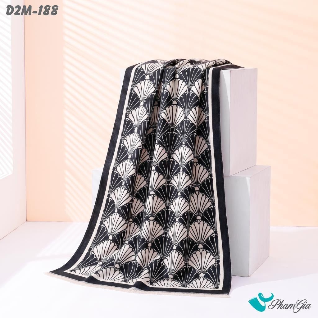 Khăn Choàng Dạ 2 Mặt Họa Tiết Rẻ Quạt Phối Màu Trắng Đen Tinh Tế (D2M188)