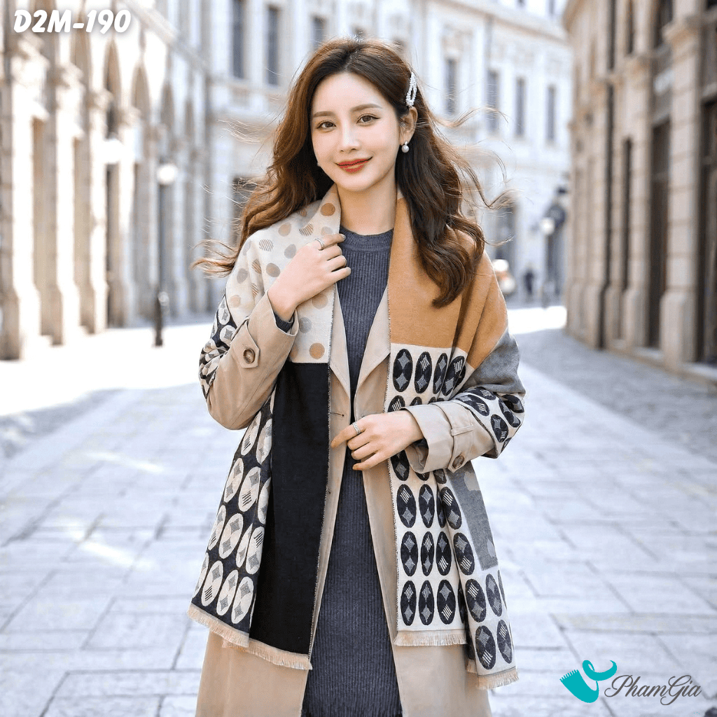 Khăn Choàng Dạ Cashmere 2 Mặt Cao Cấp Họa Tiết Retro Hiện Đại (D2M190)