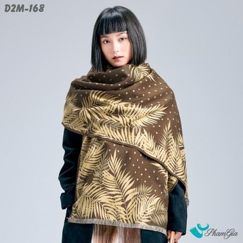 Người Mẫu Choàng Khăn Choàng Dạ Cashmere 2 Mặt Cao Cấp Họa Tiết Lá Dương Xỉ Màu Nâu Rêu Tinh Tế