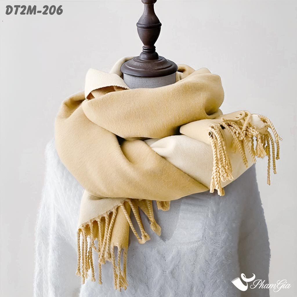 Góc Thẳng Khăn Choàng Dạ Cashmere Trơn 2 Mặt Phiên Bản Mới Phối Màu Beige - Kem Thanh Lịch