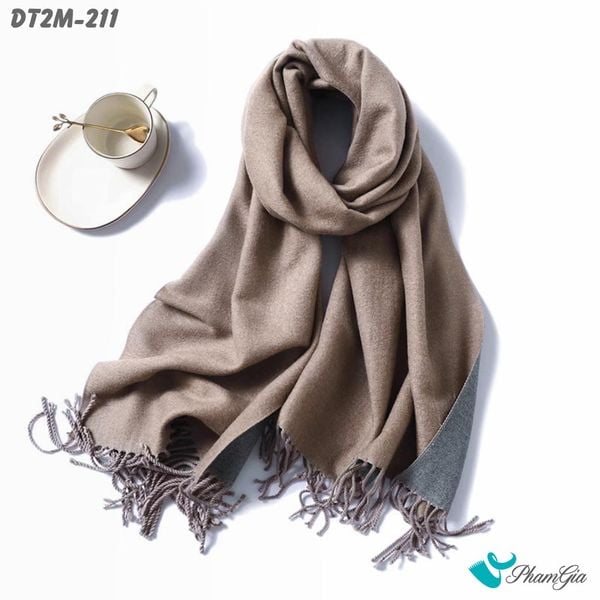 Khăn Choàng Dạ Cashmere Trơn 2 Mặt Phiên Bản Mới Phối Màu Xám Ghi - Nâu Đất Hiện Đại (DT2M211)