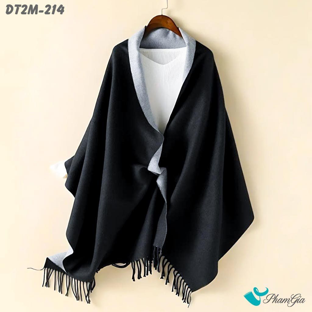 Khăn Choàng Dạ Cashmere Trơn 2 Mặt Phiên Bản Mới Phối Màu Xám Khói - Đen Thời Thượng (DT2M214)