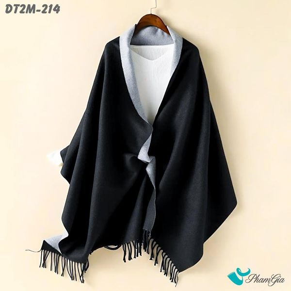 Khăn Choàng Dạ Cashmere Trơn 2 Mặt Phiên Bản Mới Phối Màu Xám Khói - Đen Thời Thượng (DT2M214)