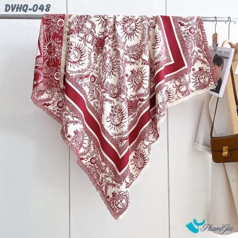 Khăn Choàng Dạ Cashmere Vuông Phong Cách Hàn Quốc Cao Cấp Họa Tiết Mặt Trời Màu Đỏ