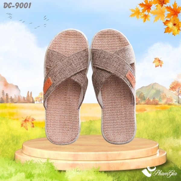 Dép Cói Quai Chéo Bo Viền Canvas Cao Cấp Màu Nâu Beige (DC9001)