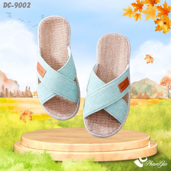 Dép Cói Quai Chéo Bo Viền Canvas Cao Cấp Màu Xanh Ngọc (DC9002)