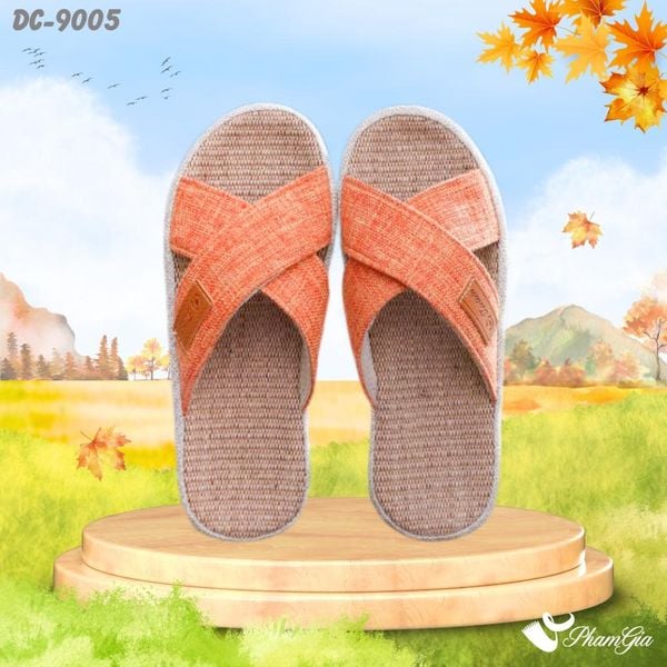 Dép Cói Quai Chéo Bo Viền Canvas Cao Cấp Màu Cam Gạch (DC9005)