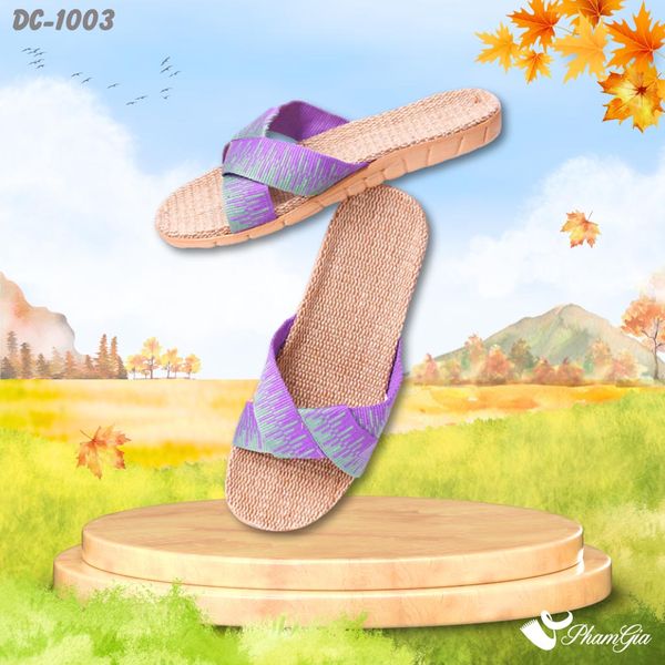 Dép Cói Thổ Cẩm Quai Chéo Màu Tím Violet (DC1003)