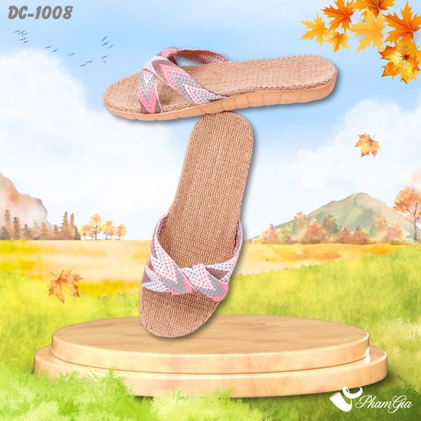 Dép Cói Thổ Cẩm Quai Chéo Màu Xám - Cam (DC1008)