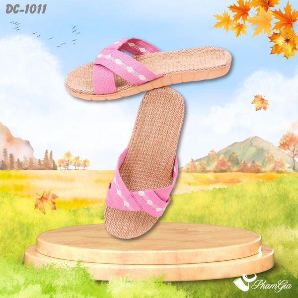 Dép Cói Thổ Cẩm Quai Chéo Màu Hồng Ruốc (DC1011)
