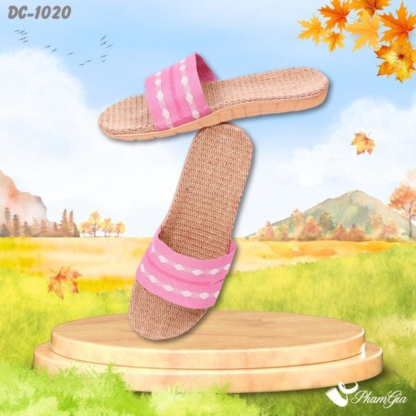 Dép Cói Thổ Cẩm Quai Ngang Màu Hồng Ruốc (DC1020)