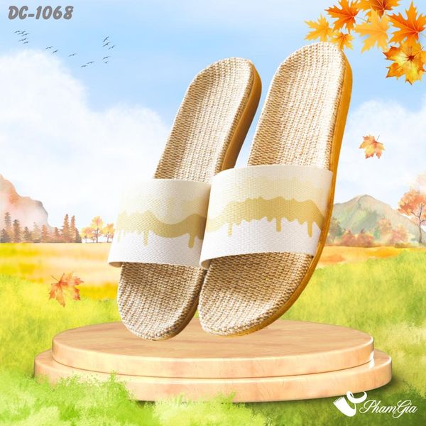 Dép Cói Quai Ngang Phối Màu Trắng - Xanh Oliu (DC1068)