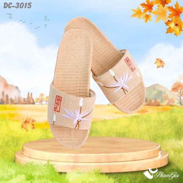 Dép Cói Quai Ngang Thêu Họa Tiết Hoa Sen Màu Tím Lilac (DC3015)