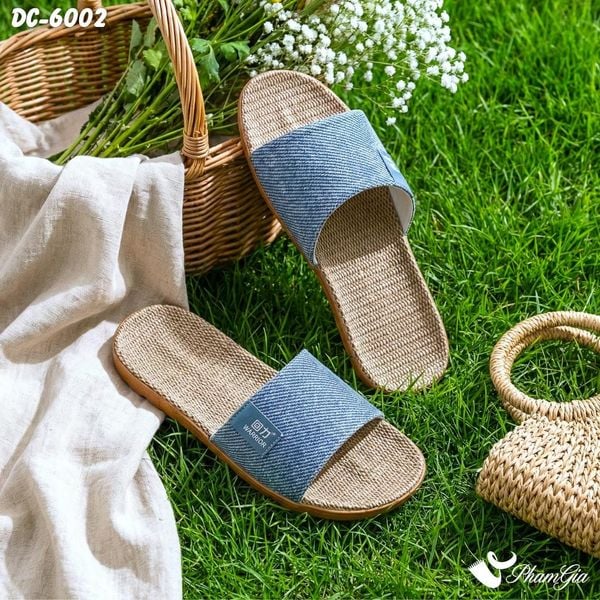 Dép Cói Quai Ngang Cao Cấp Màu Xanh Ghi (DC6002)