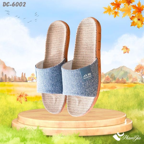 Dép Cói Quai Ngang Cao Cấp Màu Xanh Ghi (DC6002)