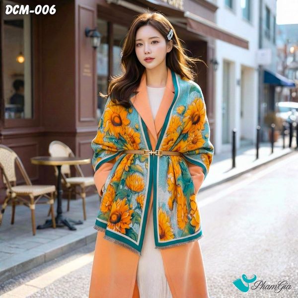 Khăn Choàng Dạ Cashmere 3D Cao Cấp Họa Tiết Hoa Hướng Dương (DCM006)