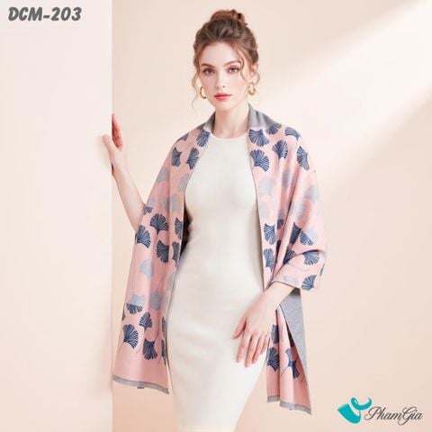 Khăn Choàng Dạ De Cash Giữ Ấm Cao Cấp Họa Tiết Lá Rẻ Quạt Màu Hồng (DCM203)