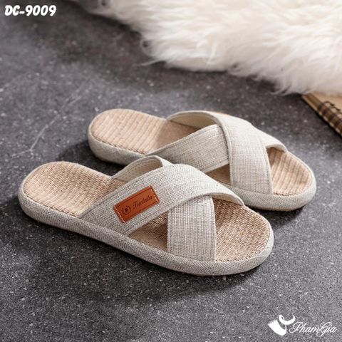 Dép Cói Quai Chéo Bo Viền Canvas Cao Cấp Màu Beige Kem
