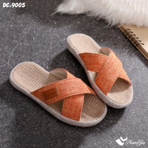 Góc Nghiêng Dép Cói Quai Chéo Bo Viền Canvas Cao Cấp Màu Cam Gạch