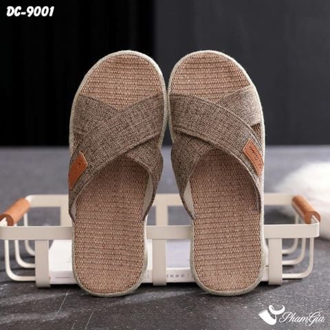 Dép Cói Quai Chéo Bo Viền Canvas Cao Cấp Màu Nâu Beige