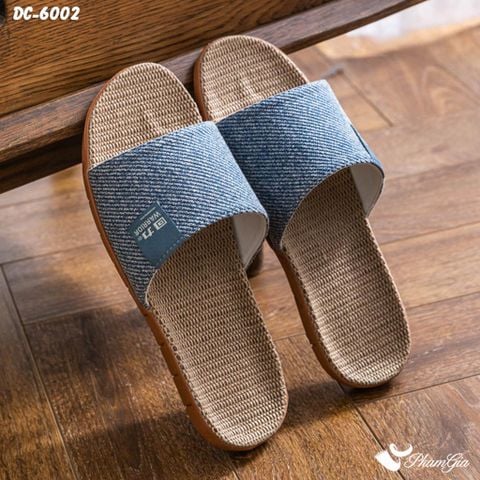 Góc Nghiêng Dép Cói Quai Ngang Cao Cấp Màu Xanh Ghi