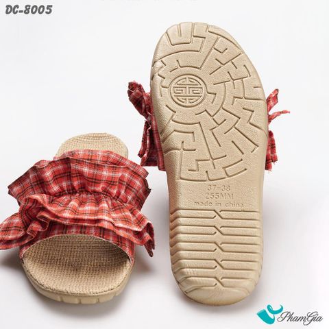 Góc Thẳng Dép Cói Quai Ngang Cao Cấp Phối Bèo Họa Tiết Caro Màu Cam Carot