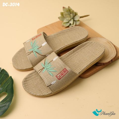 Góc Nghiêng Dép Cói Quai Ngang Thêu Họa Tiết Hoa Sen Màu Xanh Mint