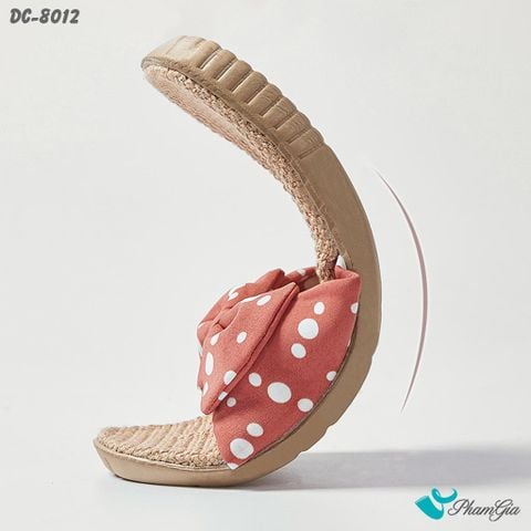 Cận Cảnh Dép Cói Quai Nơ Cao Cấp Phối Họa Tiết Chấm Bi Màu Đỏ Cam