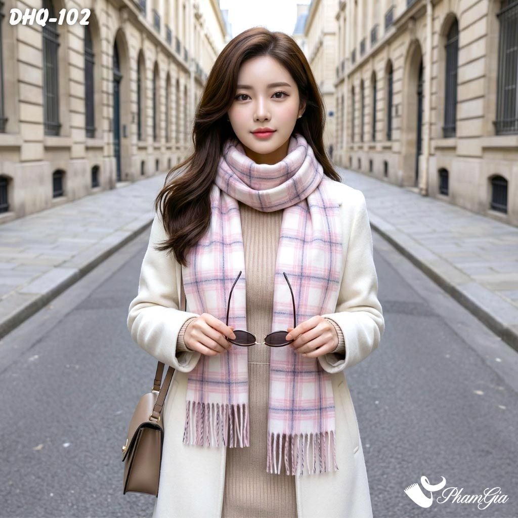 Khăn Choàng Dạ Cashmere Phong Cách Hàn Quốc Màu Hồng Baby (DHQ102)