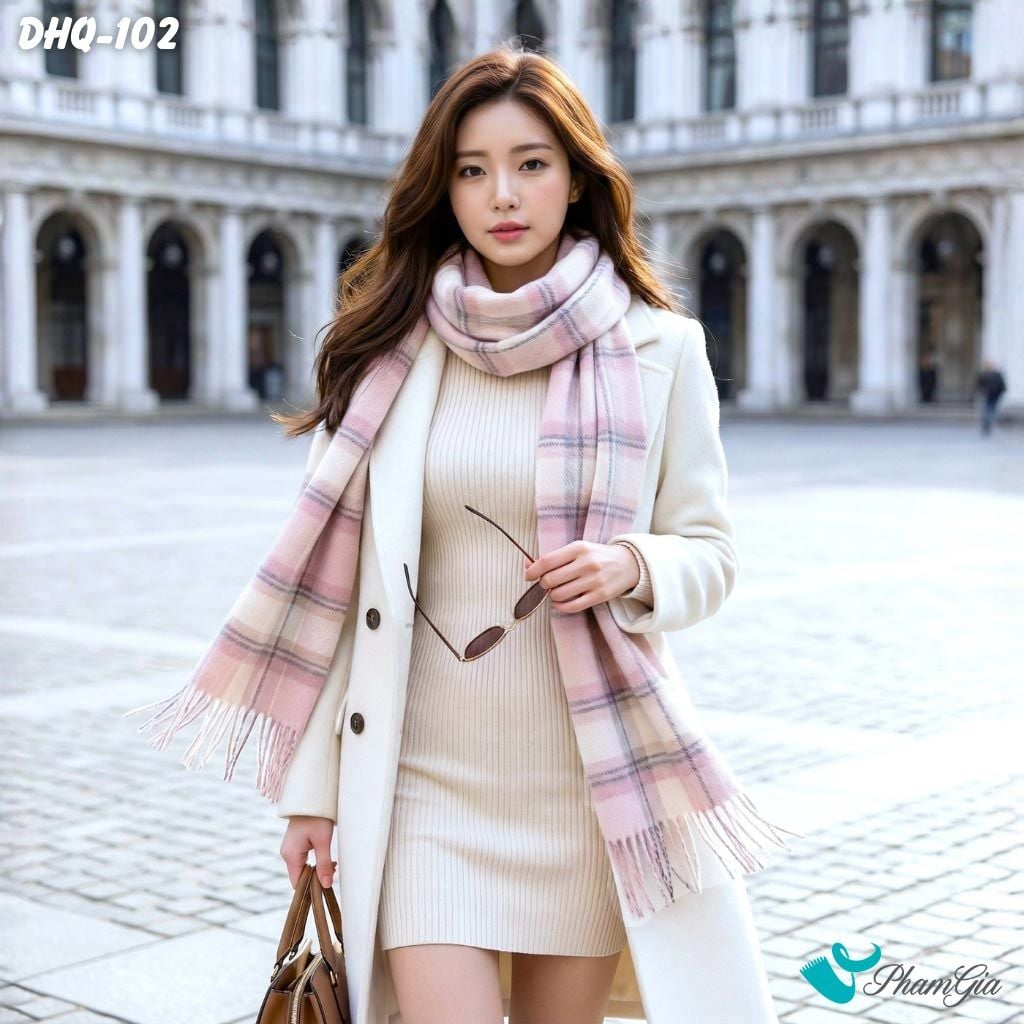 Khăn Choàng Dạ Cashmere Phong Cách Hàn Quốc Màu Hồng Baby (DHQ102)