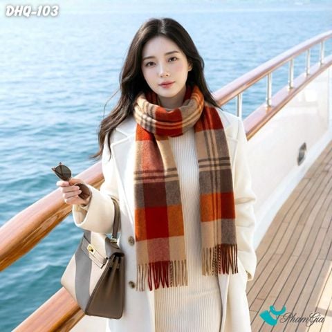 Khăn Choàng Dạ Cashmere Phong Cách Hàn Quốc Màu Đỏ Cam (DHQ103)