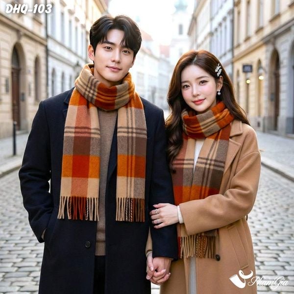 Khăn Choàng Dạ Cashmere Phong Cách Hàn Quốc Màu Đỏ Cam (DHQ103)