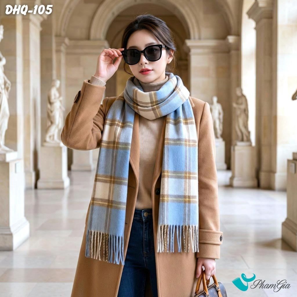 Khăn Choàng Dạ Cashmere Phong Cách Hàn Quốc Màu Xanh Baby (DHQ105)