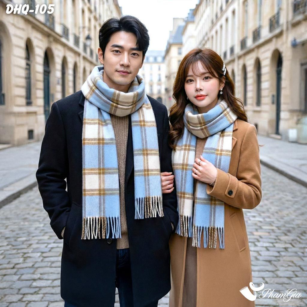 Khăn Choàng Dạ Cashmere Phong Cách Hàn Quốc Màu Xanh Baby (DHQ105)