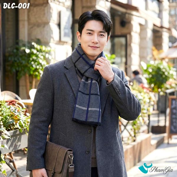 Khăn Choàng Dạ Cashmere Nam Cao Cấp Họa Tiết Caro Tattersall Màu Xám Ghi (DLC001)