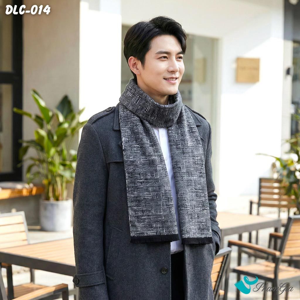 Khăn Choàng Dạ Cashmere Nam Cao Cấp Họa Tiết Retro Hiện Đại Màu Xám Ghi (DLC014)