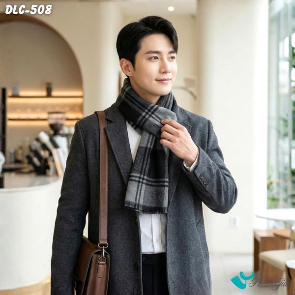 Khăn Choàng Dạ Lông Cừu Cao Cấp Họa Tiết Kẻ Sọc Phối Màu Đen - Xám Ghi Lịch Lãm Cho Nam (DLC508)