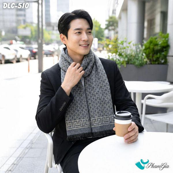 Khăn Choàng Dạ Lông Cừu Cao Cấp Họa Tiết Retro Màu Xám Khói Lịch Lãm Cho Nam (DLC510)