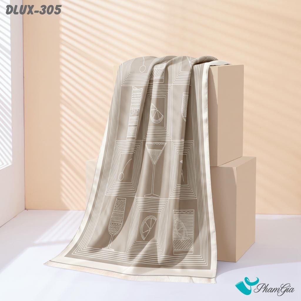 Khăn Choàng Dạ De Luxe Giữ Ấm Cao Cấp Họa Tiết Retro Trừu Tượng Màu Beige Cá Tính (DLUX305)