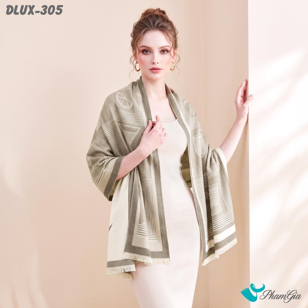 Khăn Choàng Dạ De Luxe Giữ Ấm Cao Cấp Họa Tiết Retro Trừu Tượng Màu Beige Cá Tính (DLUX305)