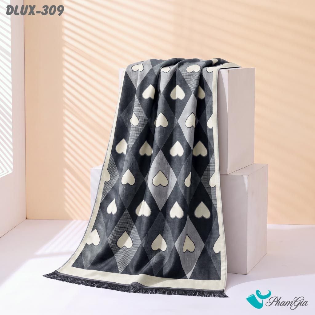 Khăn Choàng Dạ De Luxe Giữ Ấm Cao Cấp Họa Tiết Trái Tim Quả Trám Màu Trắng Đen Thời Thượng (DLUX309)