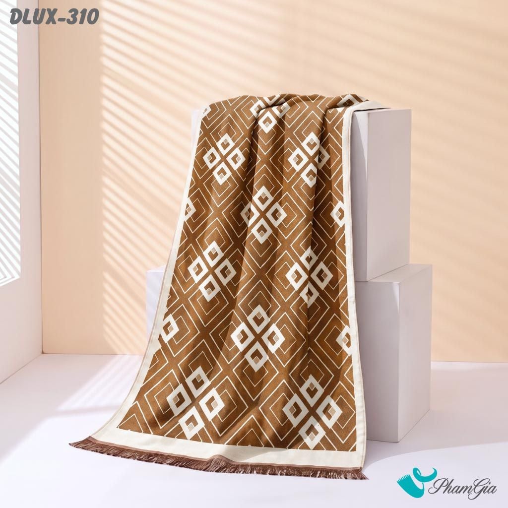 Khăn Choàng Dạ De Luxe Giữ Ấm Cao Cấp Họa Tiết Hình Học Retro Màu Nâu Cá Tính (DLUX310)
