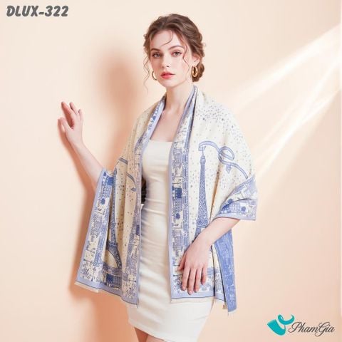 Khăn Choàng Dạ De Luxe Giữ Ấm Cao Cấp Họa Tiết Tháp Eiffel Màu Xanh Hiện Đại (DLUX322)