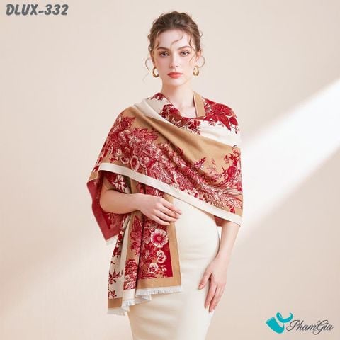 Khăn Choàng Dạ Cashmere Cao Cấp Họa Tiết Sắc Hoa Màu Đỏ Sang Trọng (DLUX332)