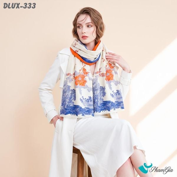 Khăn Choàng Dạ De Luxe Giữ Ấm Cao Cấp Họa Tiết Tranh Thủy Mặc Sang Trọng (DLUX333)