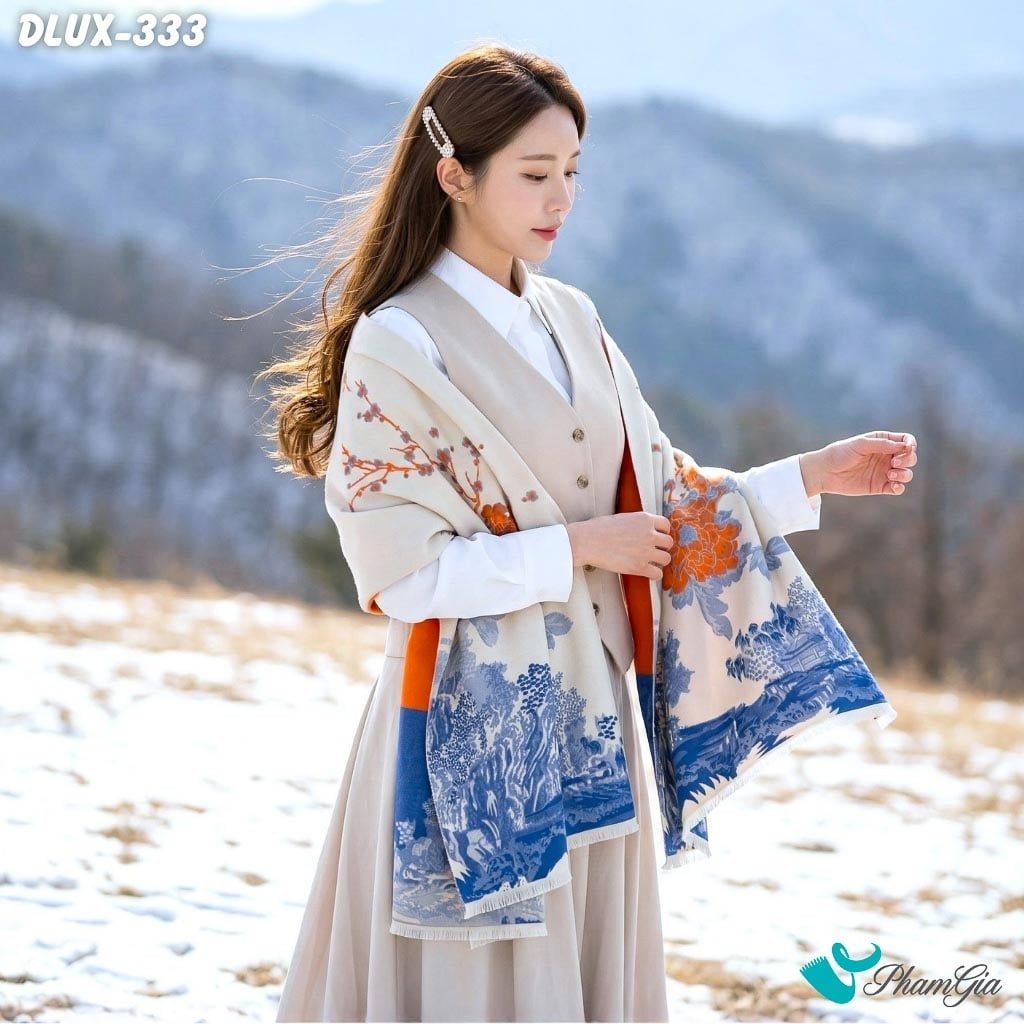 Khăn Choàng Dạ Cashmere Cao Cấp Họa Tiết Tranh Thủy Mặc Sang Trọng (DLUX333)