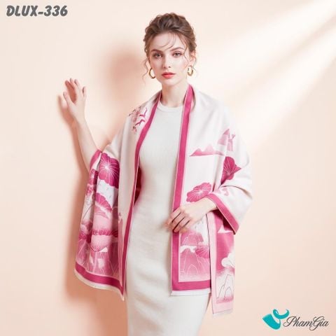 Khăn Choàng Dạ De Luxe Giữ Ấm Cao Cấp Họa Tiết Hoa Sen Sơn Thủy Màu Hồng Sang Trọng (DLUX336)
