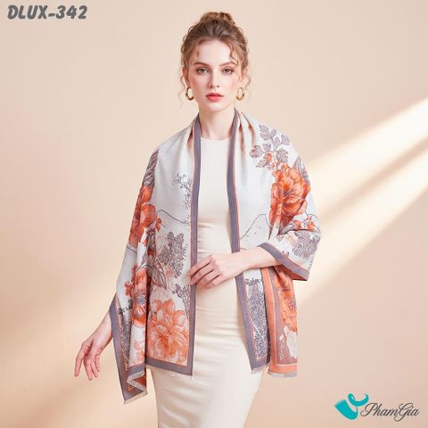 Khăn Choàng Dạ De Luxe Giữ Ấm Cao Cấp Họa Tiết Hoa Hồng Màu Cam Thanh Lịch (DLUX342)